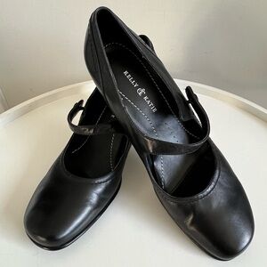 Kelly & Katie Black 8.5 Leather Rounded Square Toe Mary Jane Heeled Shoes Y2K